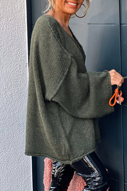 Suéteres casuales de cuello en V con tejido de color sólido