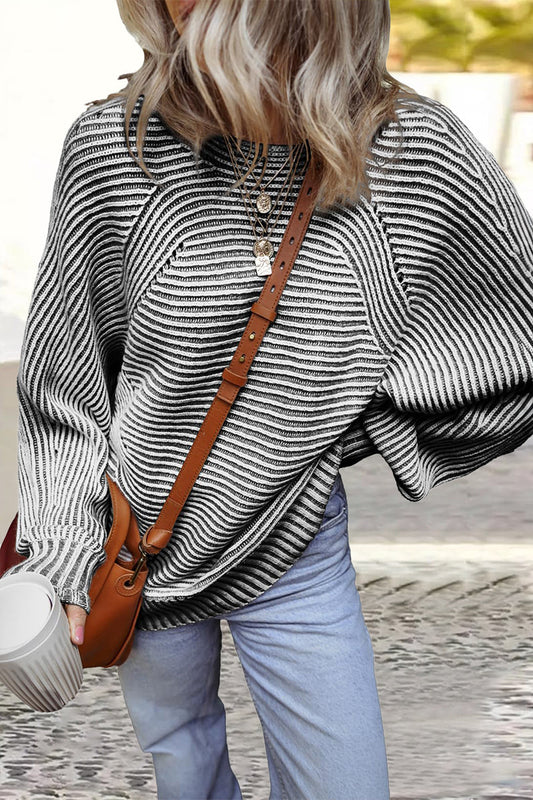 Suéteres casuales de cuello redondo con textura de rayas y contraste (6 colores)