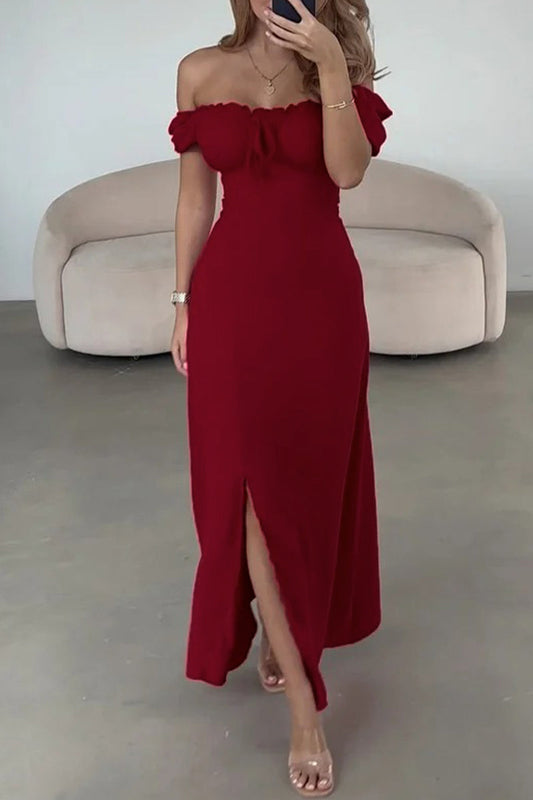 Vestidos sexis de corte A con abertura y cordón en los hombros