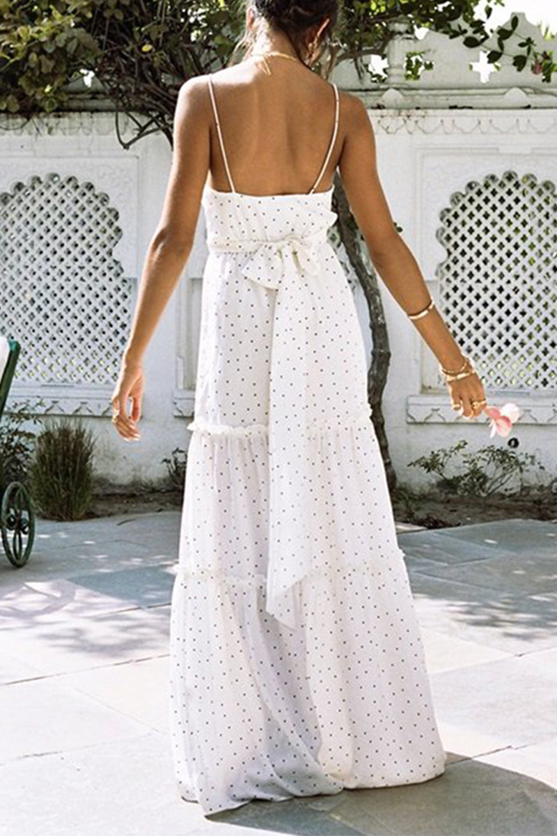Vestidos sexis con cuello en V, volantes y patchwork de lunares