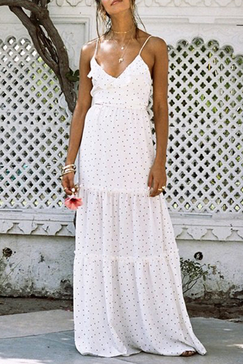 Vestidos sexis con cuello en V, volantes y patchwork de lunares