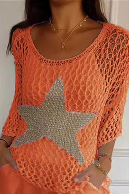 Suéteres sexys con cuello en U transparentes y huecos de estrellas (8 colores)