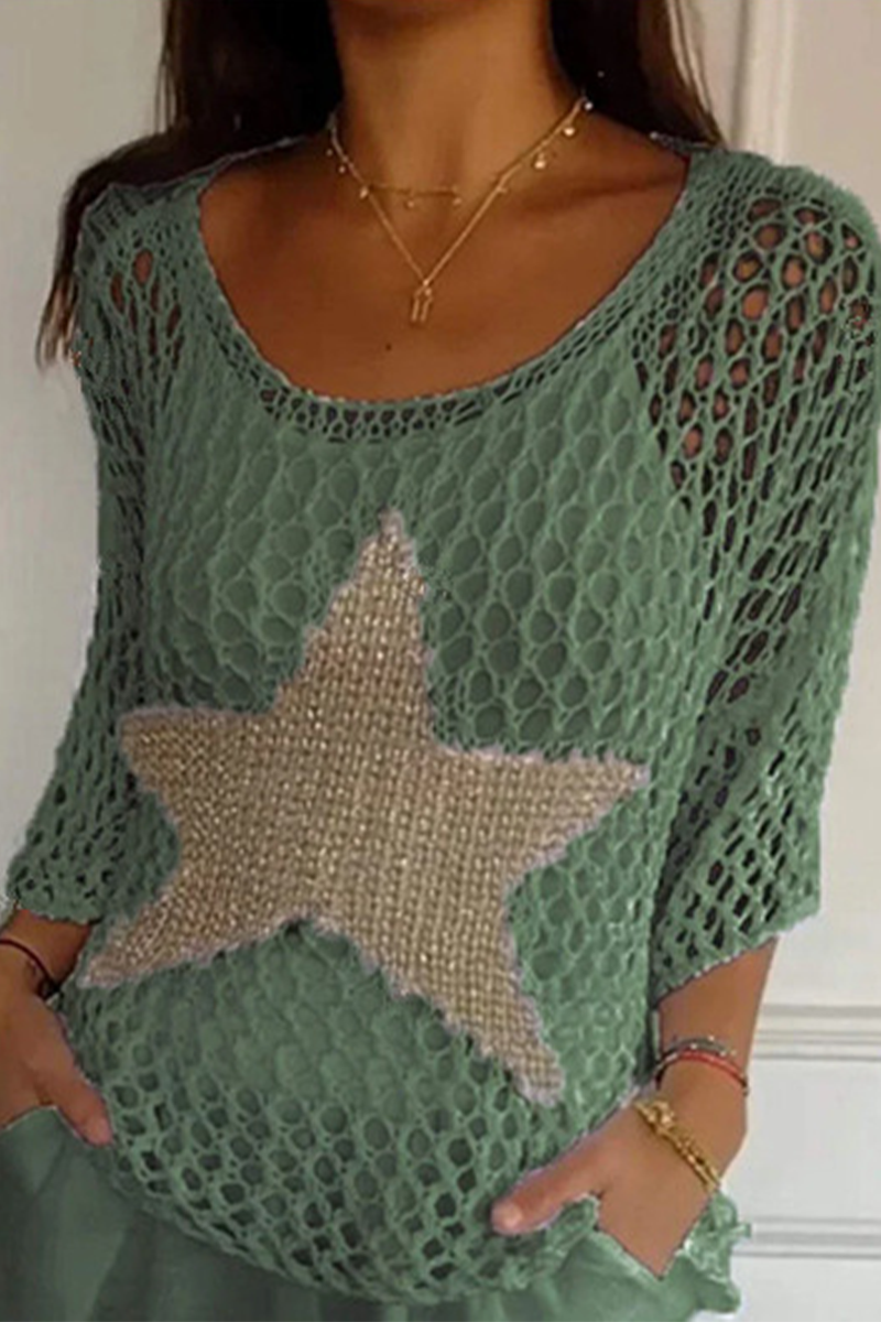 Suéteres sexys con cuello en U transparentes y huecos de estrellas (8 colores)