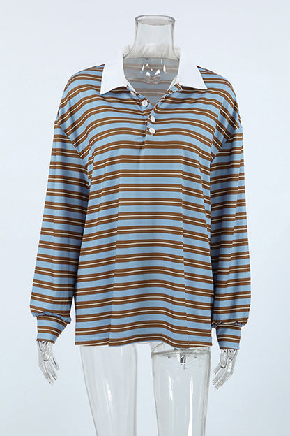 Blusa informal de cuello vuelto con botones y estampado de rayas para uso diario