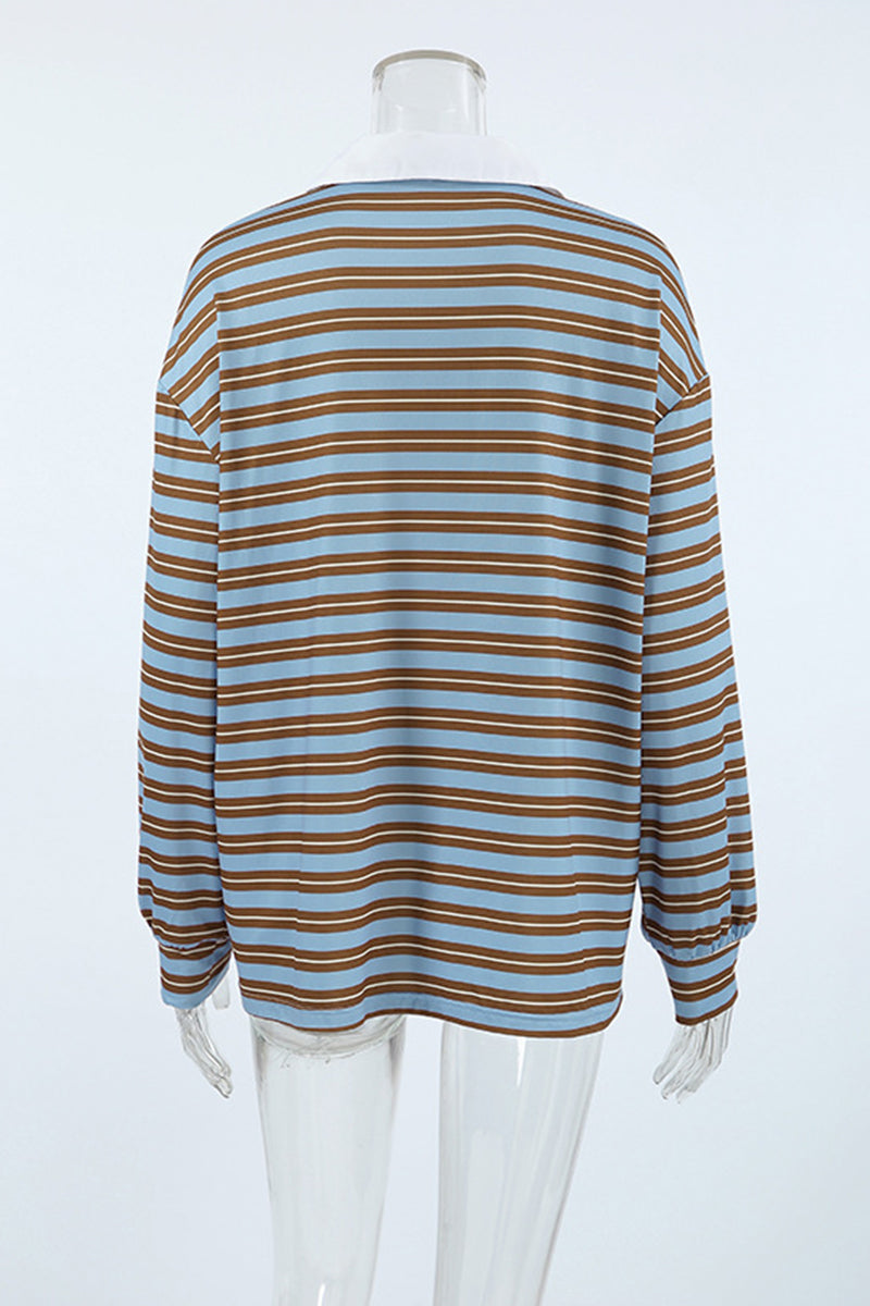 Blusa informal de cuello vuelto con botones y estampado de rayas para uso diario