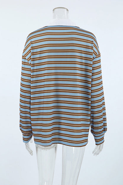 Blusa informal de cuello vuelto con botones y estampado de rayas para uso diario
