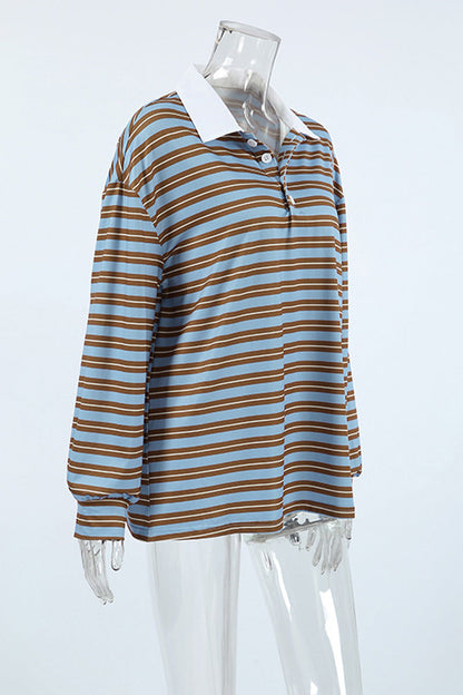 Blusa informal de cuello vuelto con botones y estampado de rayas para uso diario