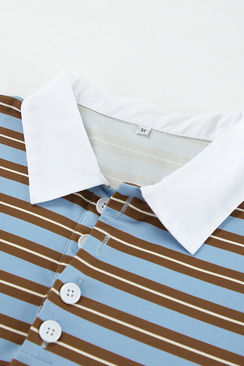 Blusa informal de cuello vuelto con botones y estampado de rayas para uso diario