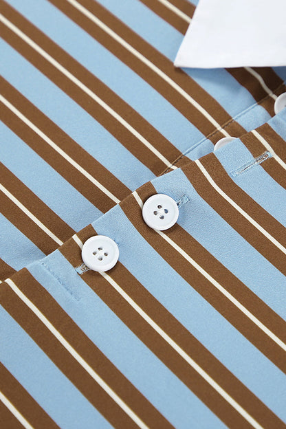 Blusa informal de cuello vuelto con botones y estampado de rayas para uso diario