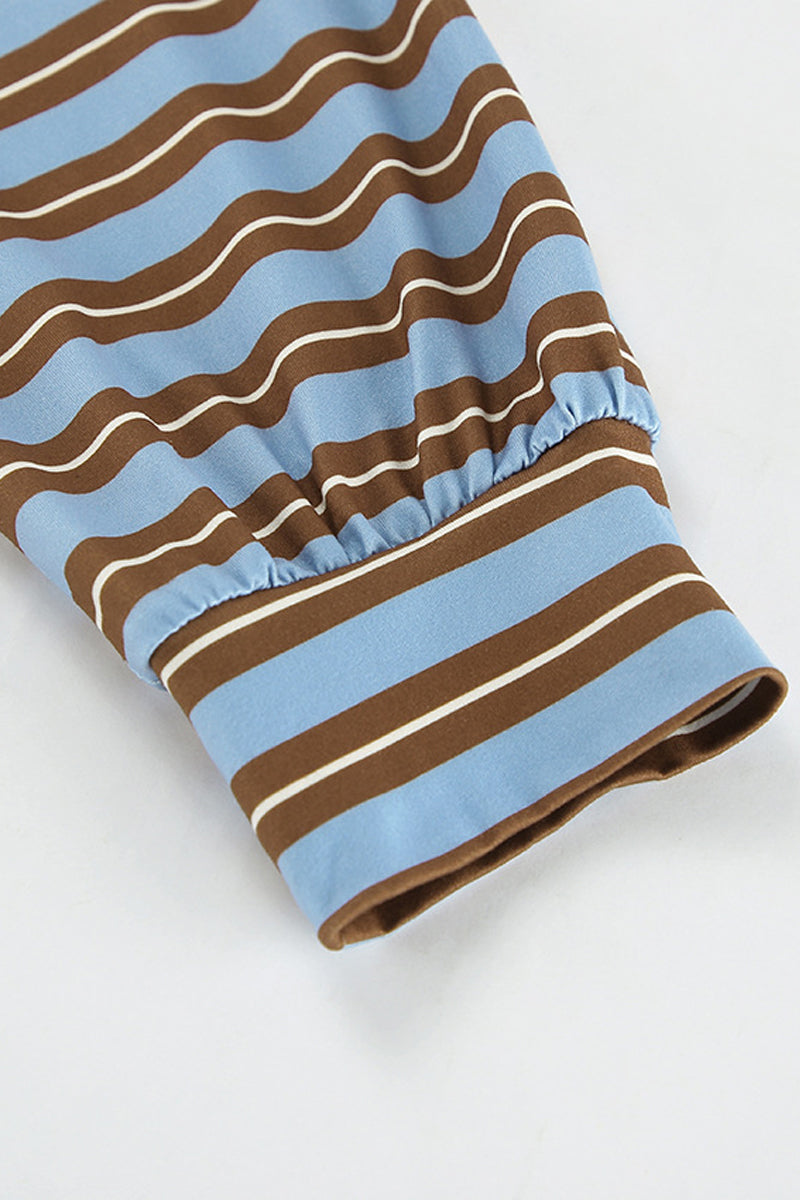 Blusa informal de cuello vuelto con botones y estampado de rayas para uso diario
