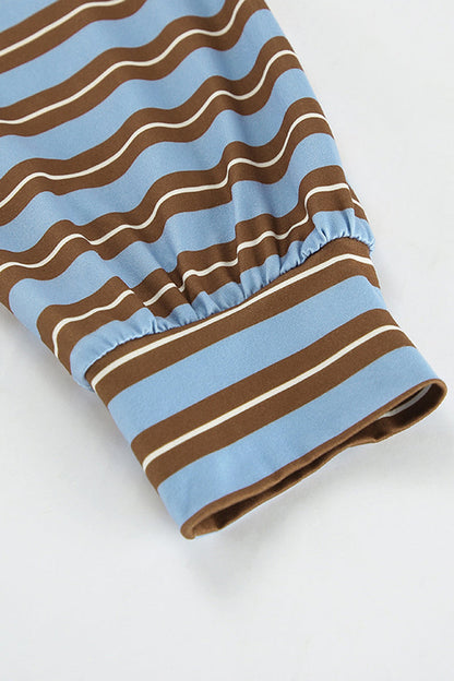 Blusa informal de cuello vuelto con botones y estampado de rayas para uso diario