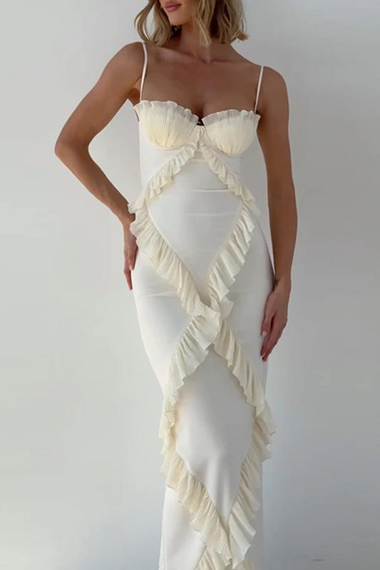 Vestidos sexis de patchwork con volantes y escote en V