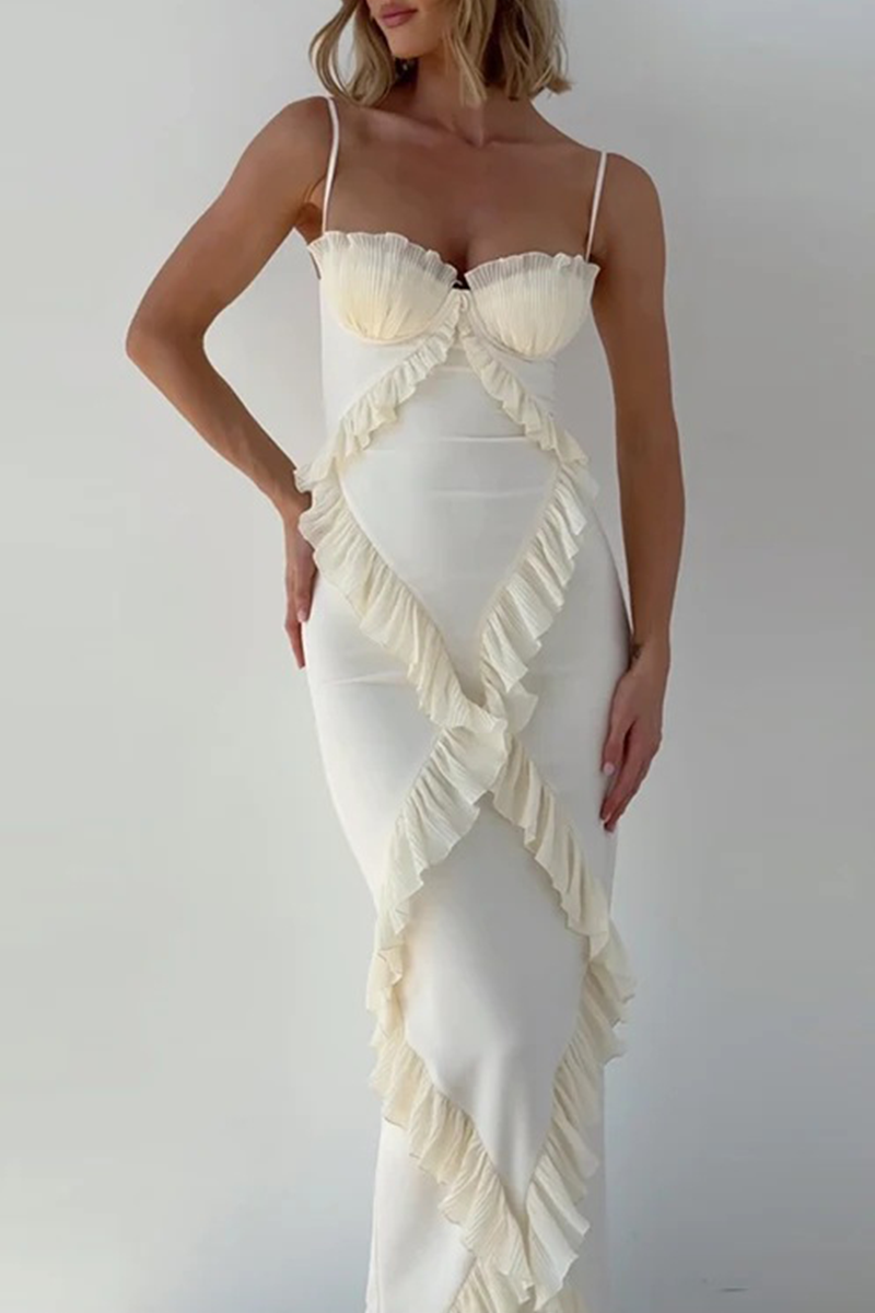 Vestidos sexis de patchwork con volantes y escote en V