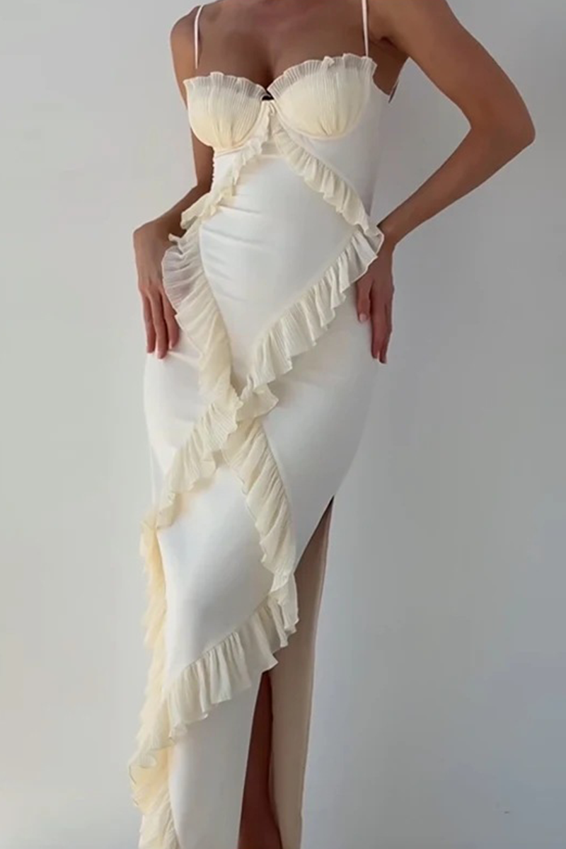 Vestidos sexis de patchwork con volantes y escote en V