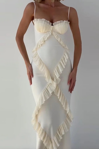 Vestidos sexis de patchwork con volantes y escote en V