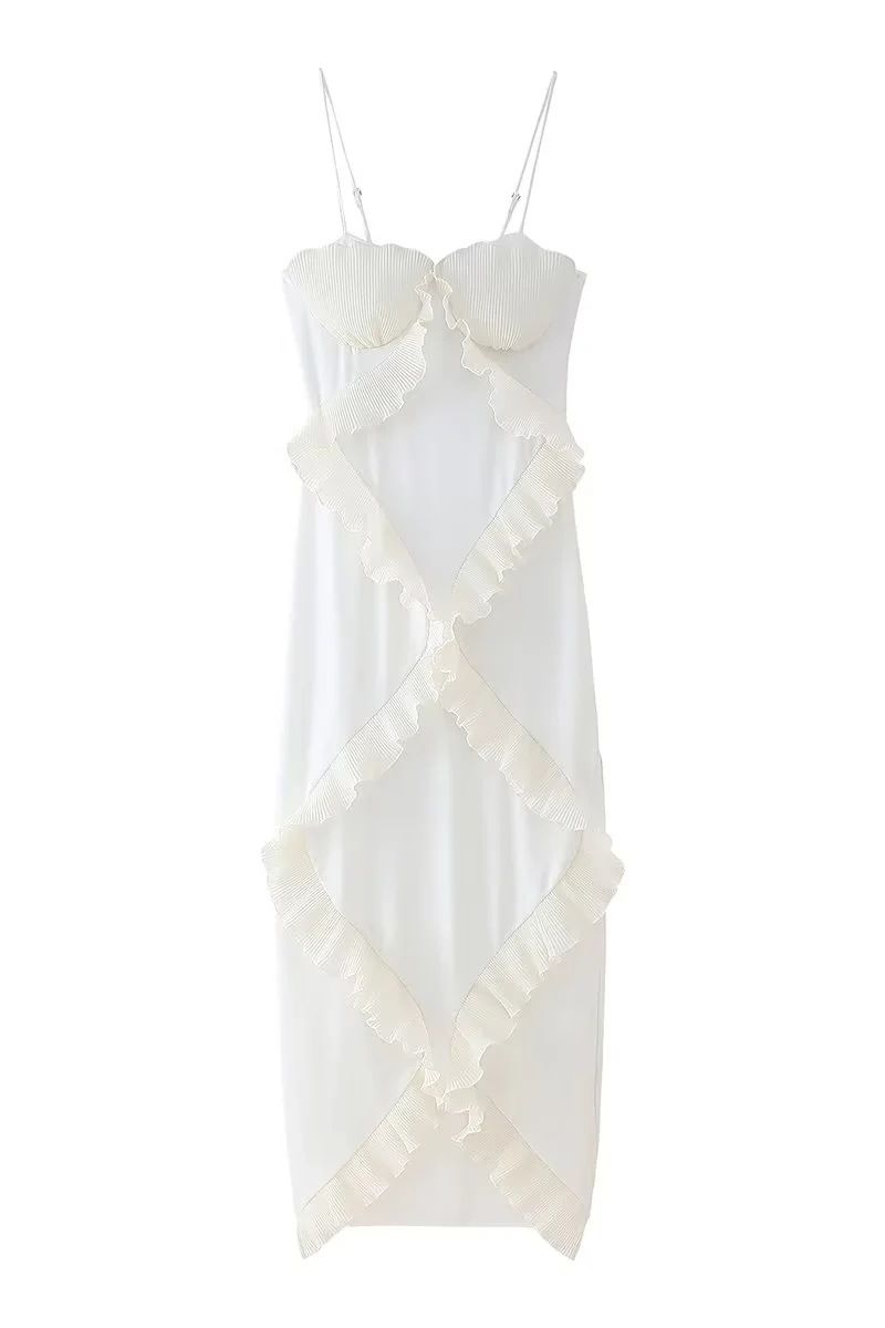 Vestidos sexis de patchwork con volantes y escote en V
