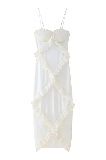 Vestidos sexis de patchwork con volantes y escote en V