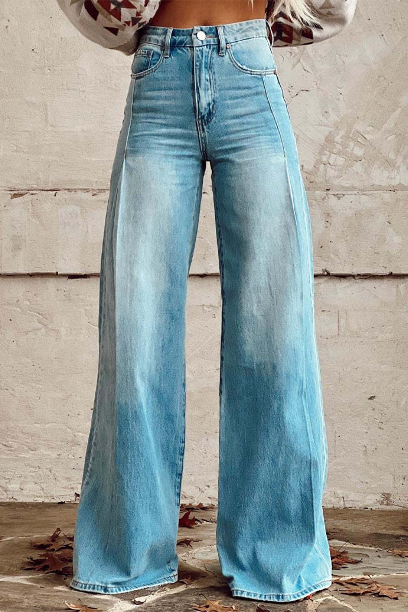 Pantalones casuales de calle de color sólido con botones desgastados, sueltos, de cintura alta y pierna ancha de color sólido