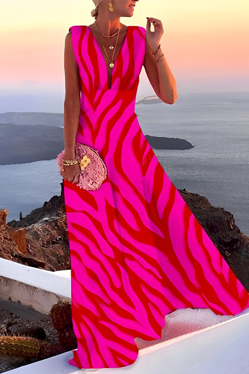 Vestidos casuales con estampado de patchwork, cuello en V y falda pastel (5 colores)