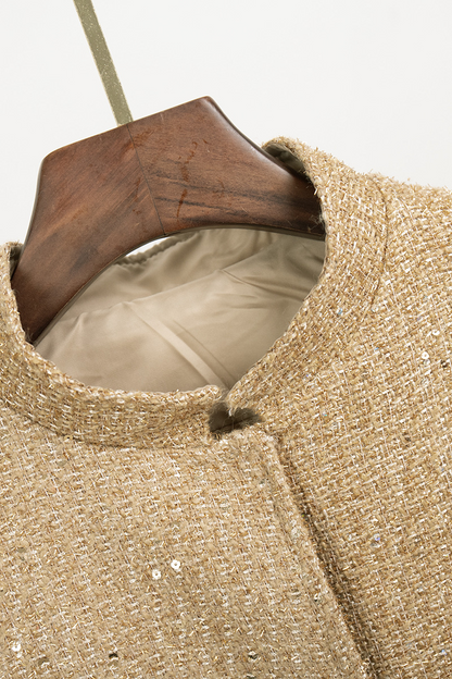 Prendas de abrigo informales de cuello mandarín con retazos de lentejuelas de color sólido para uso diario