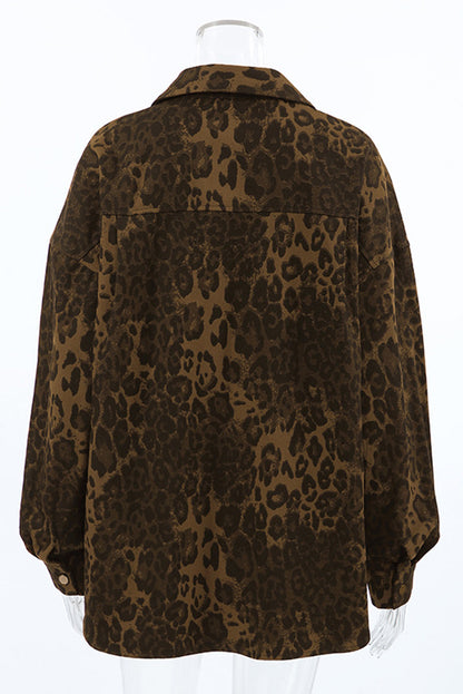 Blusas casuales con cuello vuelto, botones y estampado de leopardo
