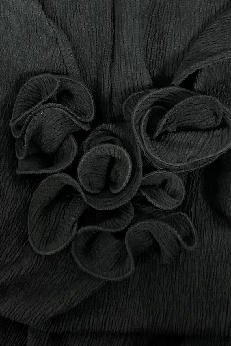 Vestidos sexis de color sólido con abertura en forma de flor, cuello en V y manga larga
