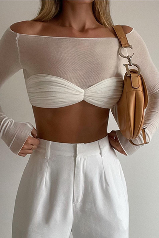 Tops sexys de color sólido con hombros descubiertos y fruncidos