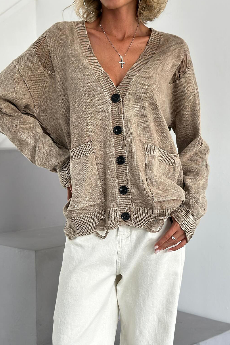 Prenda exterior informal de uso diario, de color liso, con bolsillos rotos y botones, cuello en V (3 colores)
