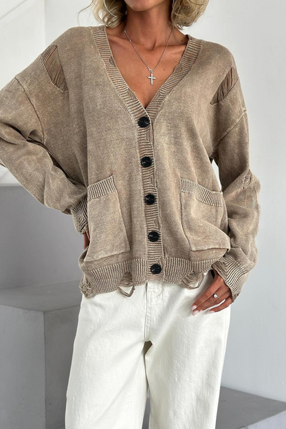 Prenda exterior informal de uso diario, de color liso, con bolsillos rotos y botones, cuello en V (3 colores)