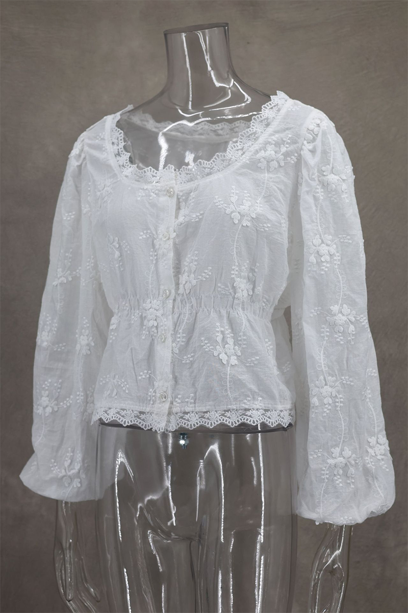 Blusas sexys de diario con cuello en U, transparentes y con botones bordados