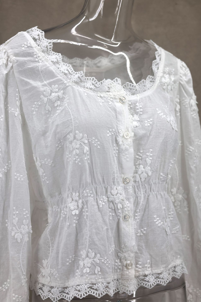 Blusas sexys de diario con cuello en U, transparentes y con botones bordados