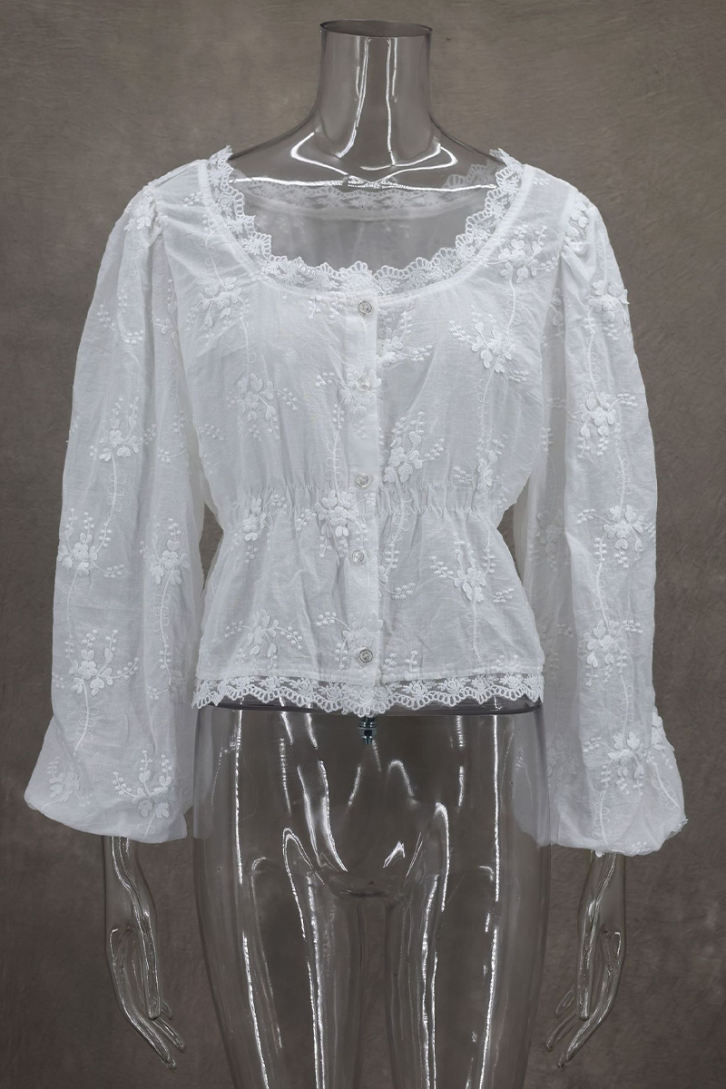 Blusas sexys de diario con cuello en U, transparentes y con botones bordados