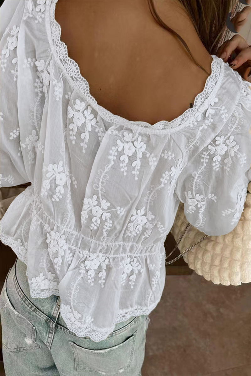 Blusas sexys de diario con cuello en U, transparentes y con botones bordados
