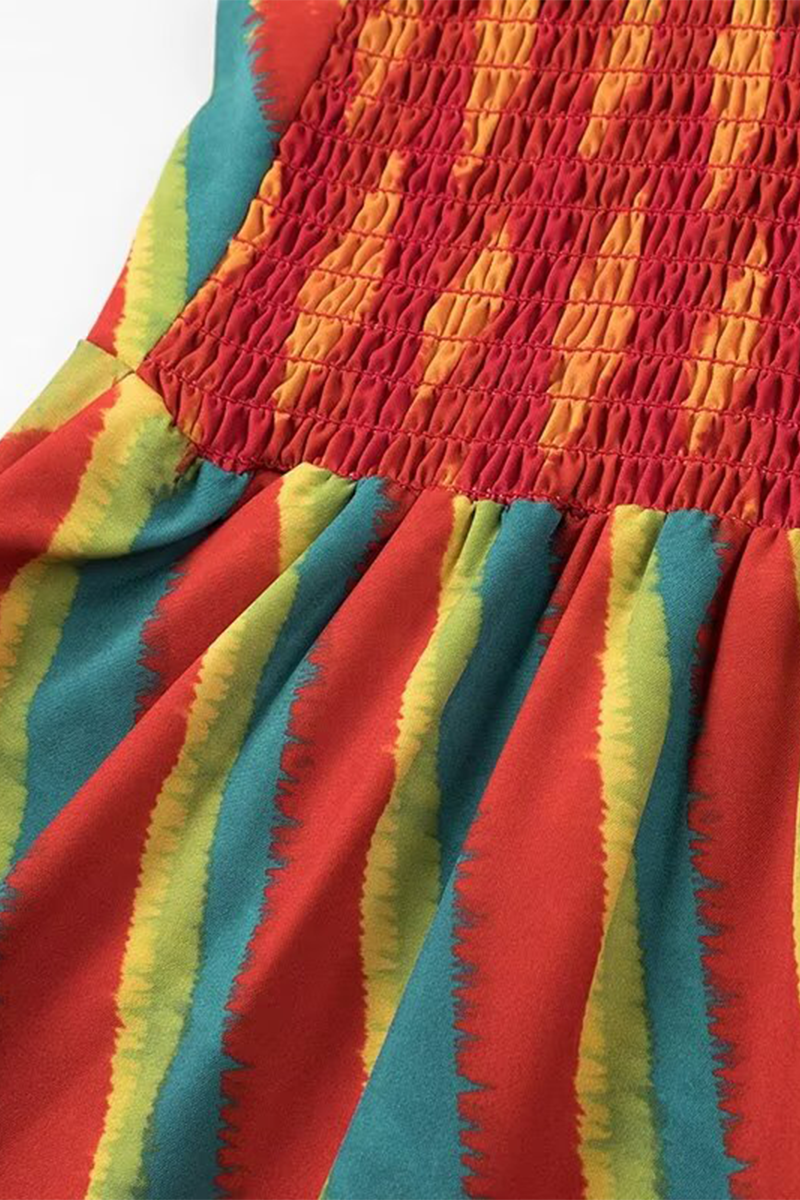 Elegantes vestidos de tirantes con escote en V, estampado de rayas y patchwork en contraste