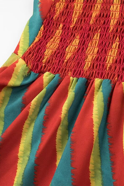 Elegantes vestidos de tirantes con escote en V, estampado de rayas y patchwork en contraste