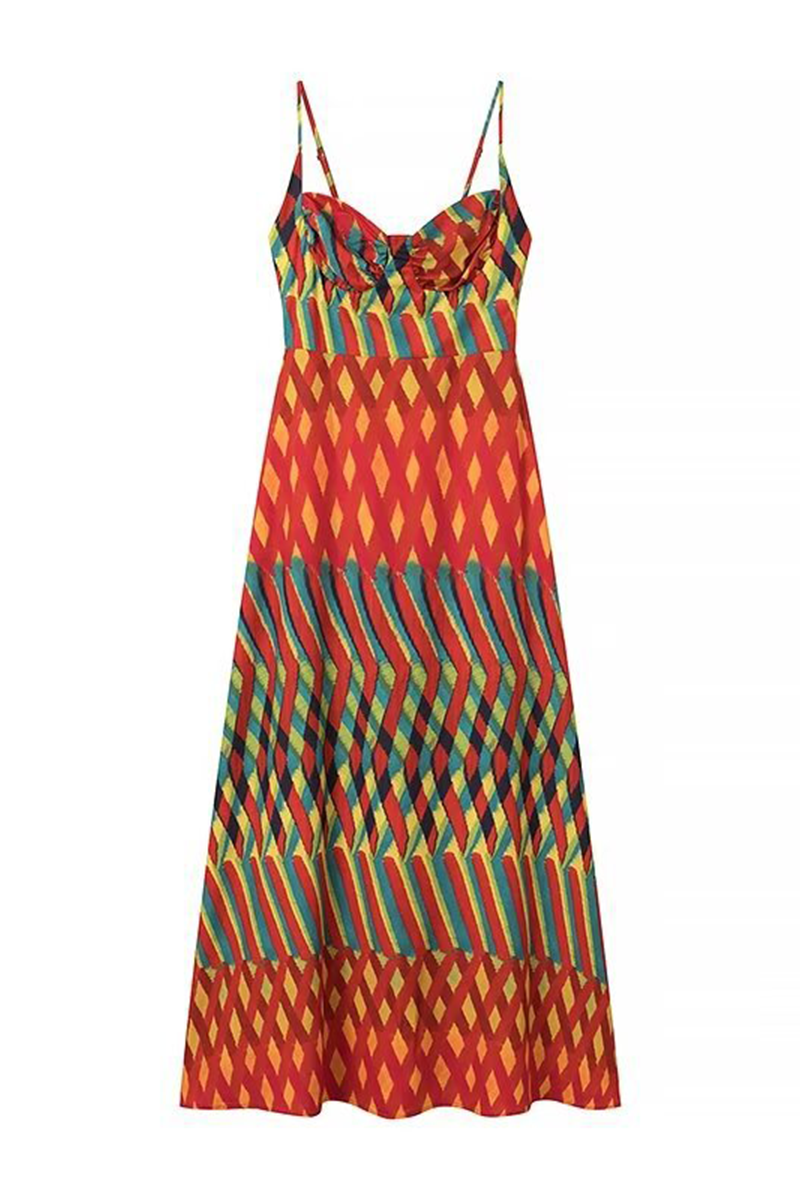 Elegantes vestidos de tirantes con escote en V, estampado de rayas y patchwork en contraste