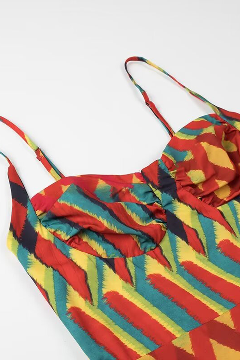 Elegantes vestidos de tirantes con escote en V, estampado de rayas y patchwork en contraste
