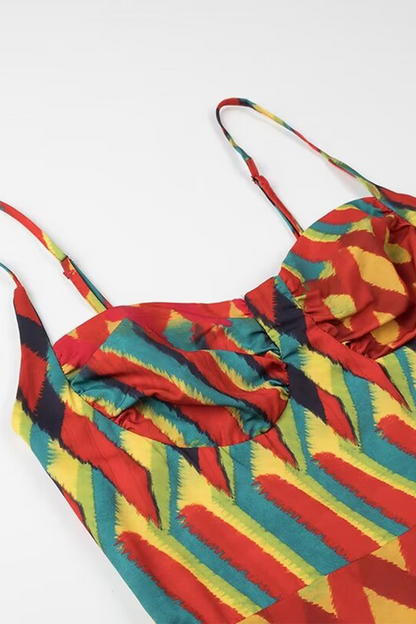Elegantes vestidos de tirantes con escote en V, estampado de rayas y patchwork en contraste