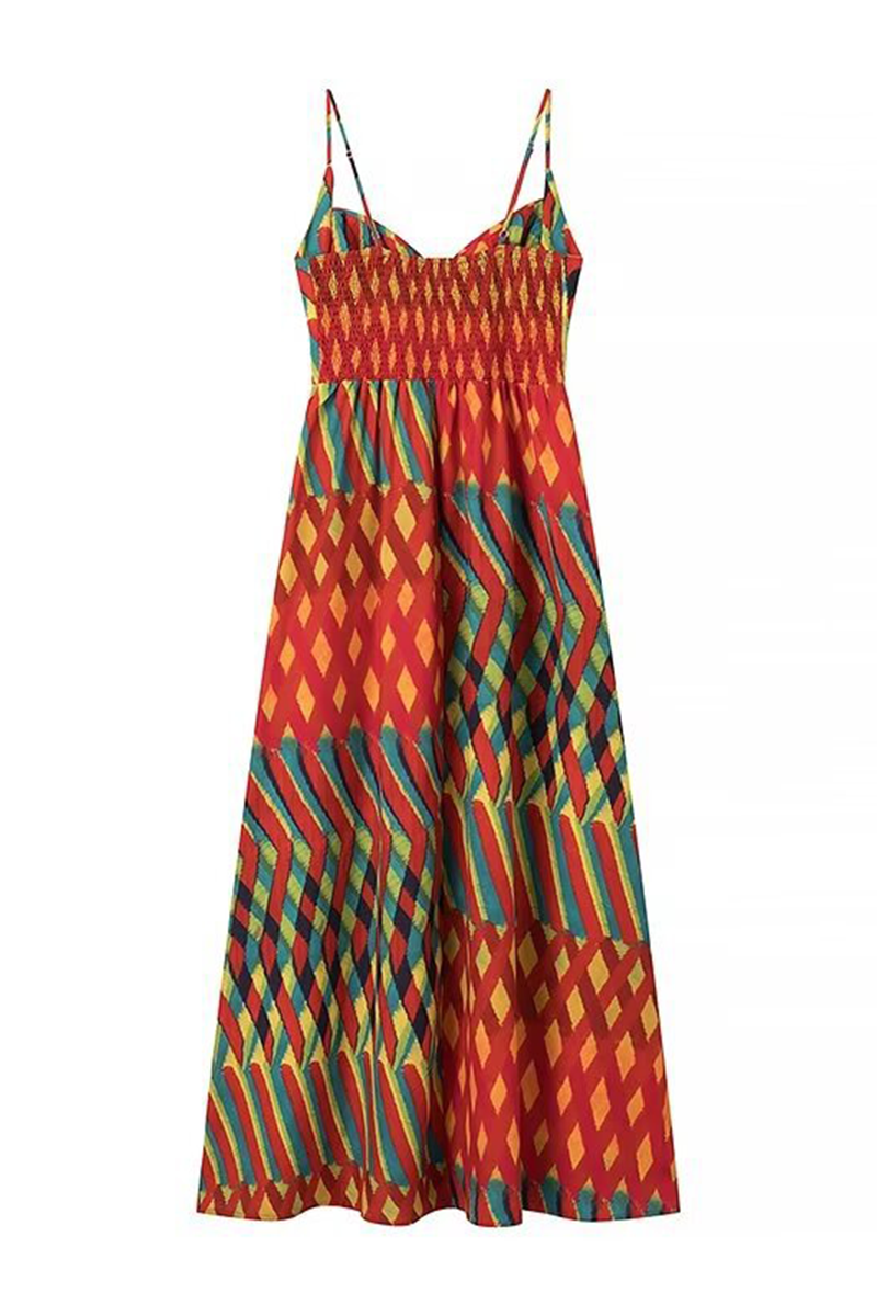 Elegantes vestidos de tirantes con escote en V, estampado de rayas y patchwork en contraste