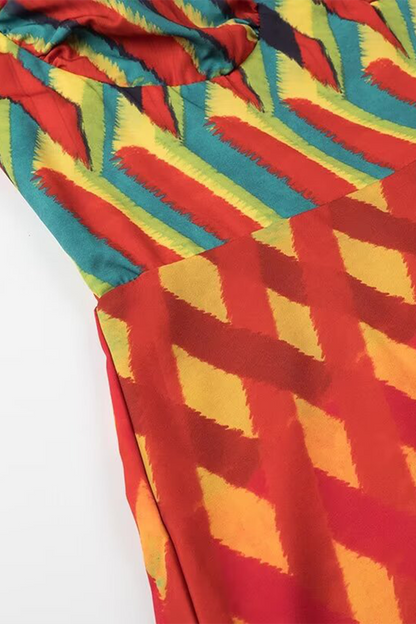 Elegantes vestidos de tirantes con escote en V, estampado de rayas y patchwork en contraste