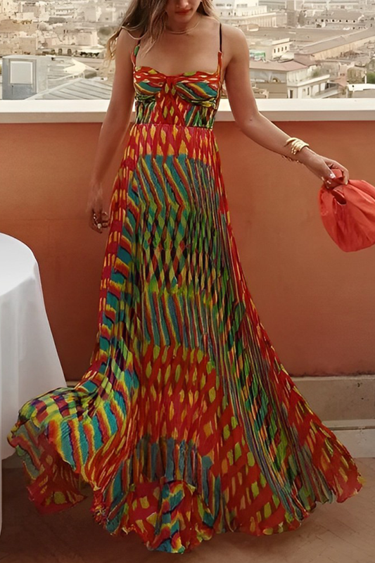 Elegantes vestidos de tirantes con escote en V, estampado de rayas y patchwork en contraste
