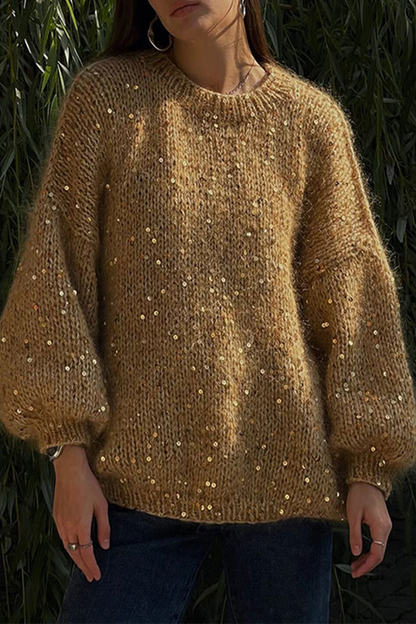 Suéteres casuales de cuello redondo con lentejuelas de color sólido (3 colores)