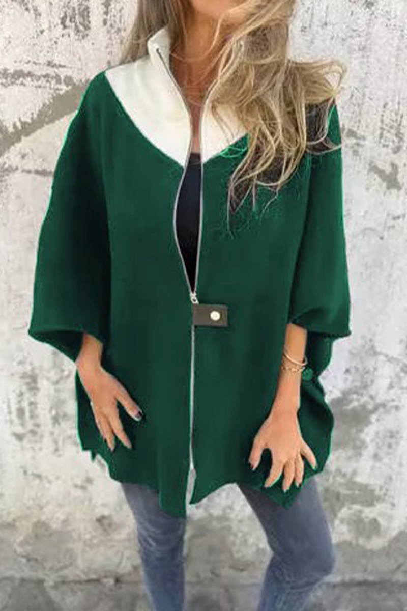 Prendas de abrigo informales con cuello mandarín en contraste y cremallera de patchwork (9 colores)