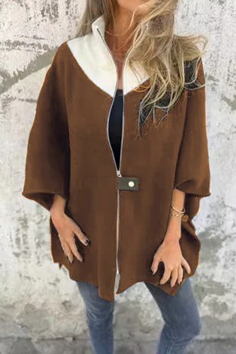 Prendas de abrigo informales con cuello mandarín en contraste y cremallera de patchwork (9 colores)