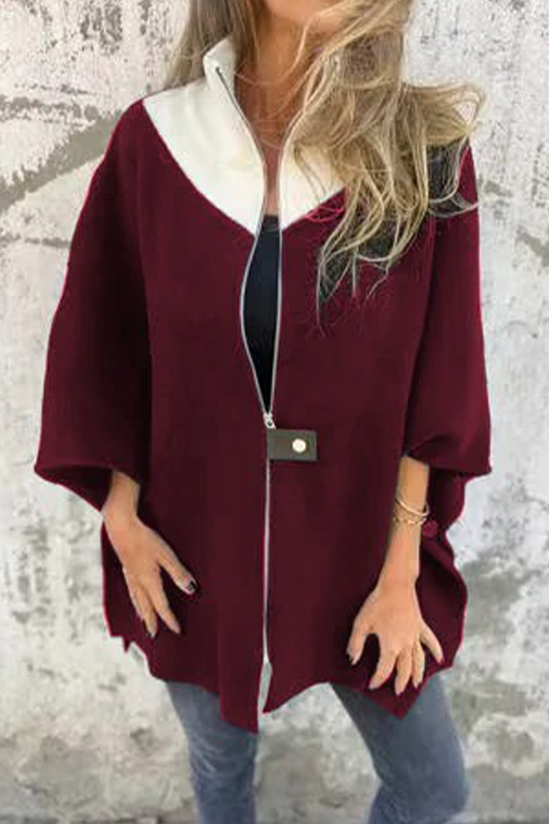 Prendas de abrigo informales con cuello mandarín en contraste y cremallera de patchwork (9 colores)