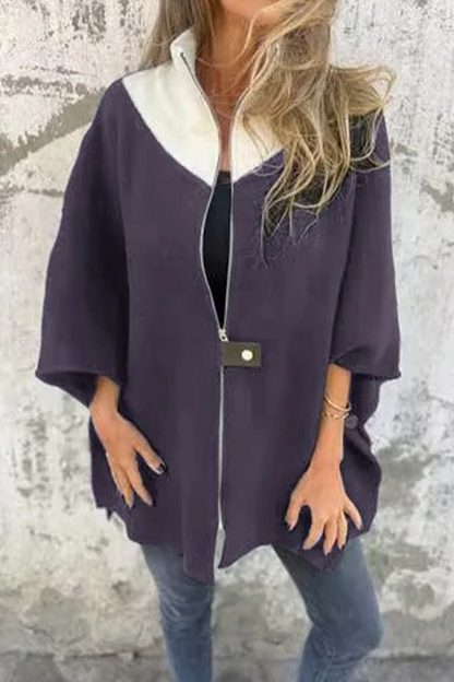 Prendas de abrigo informales con cuello mandarín en contraste y cremallera de patchwork (9 colores)