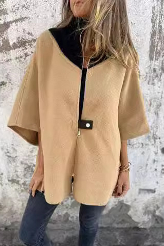 Prendas de abrigo informales de color liso con cremallera y cuello mandarín en contraste (9 colores)