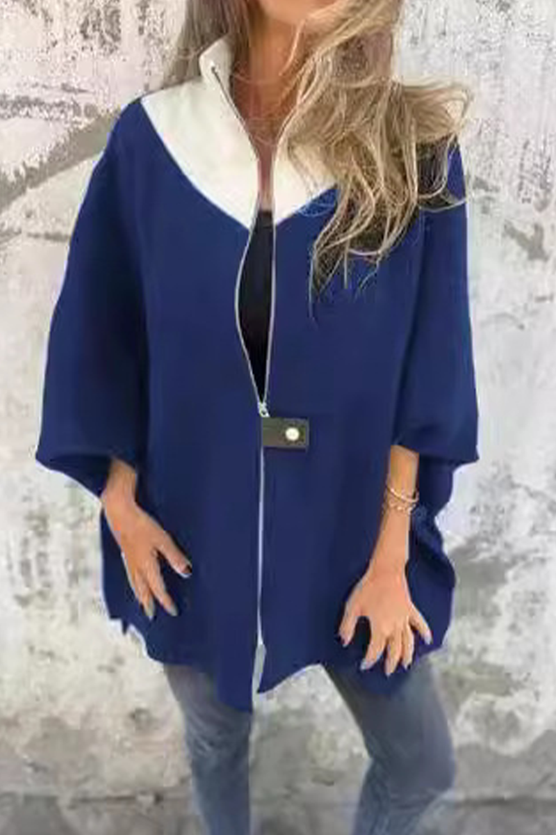 Prendas de abrigo informales de color liso con cremallera y cuello mandarín en contraste (9 colores)