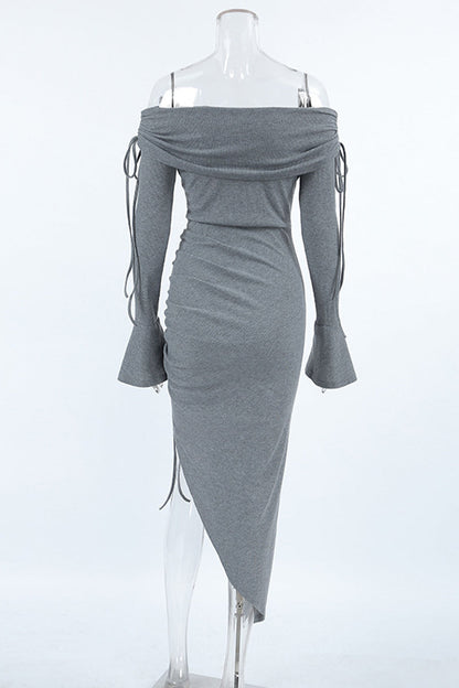 Vestidos sexis de color sólido con falda cruzada y hombros descubiertos con cordón ajustable