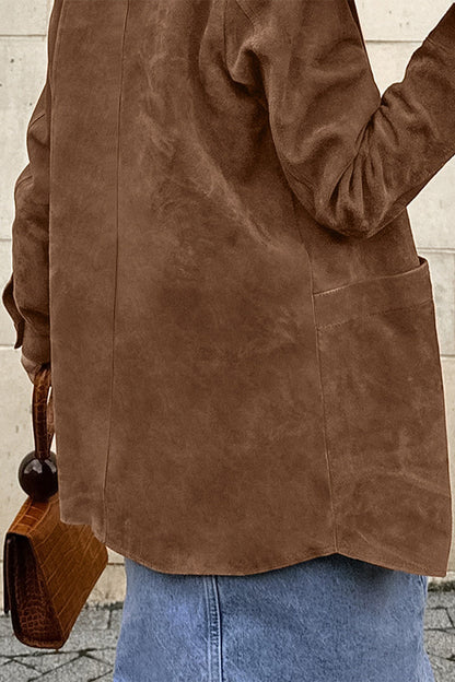 Prendas de abrigo informales de calle de color liso con bolsillos y botones y cuello vuelto